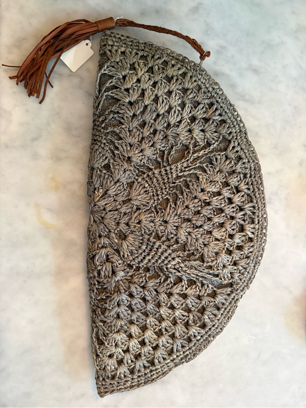 Handwoven Semi-Circle Crochet Clutch in Grey Taupe